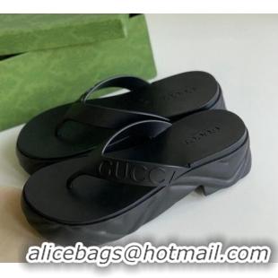 Shop Cheap Gucci Rubber Platform Thong Slide Sandals Black 205038