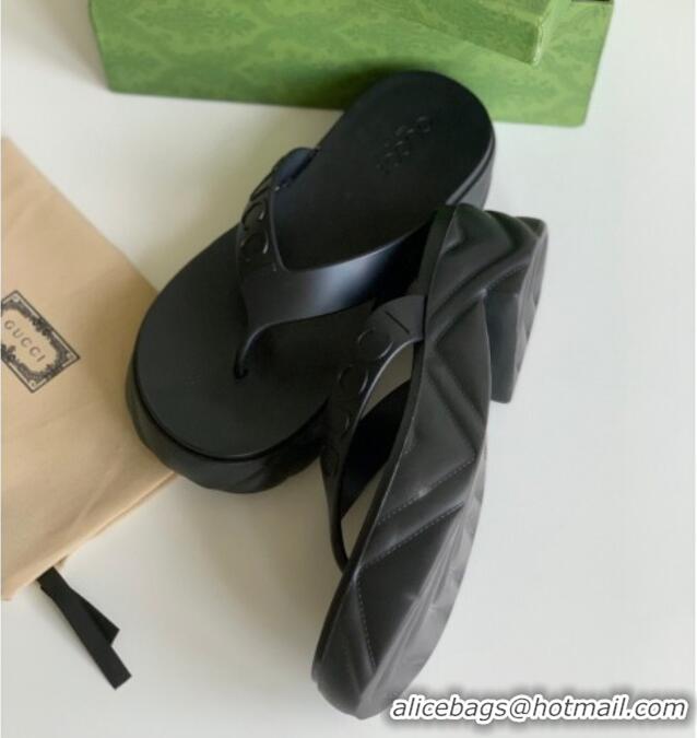 Shop Cheap Gucci Rubber Platform Thong Slide Sandals Black 205038