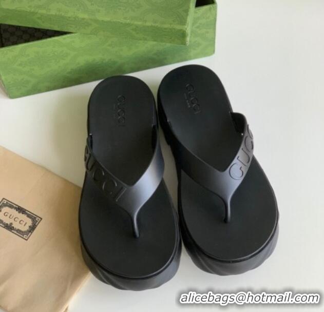 Shop Cheap Gucci Rubber Platform Thong Slide Sandals Black 205038