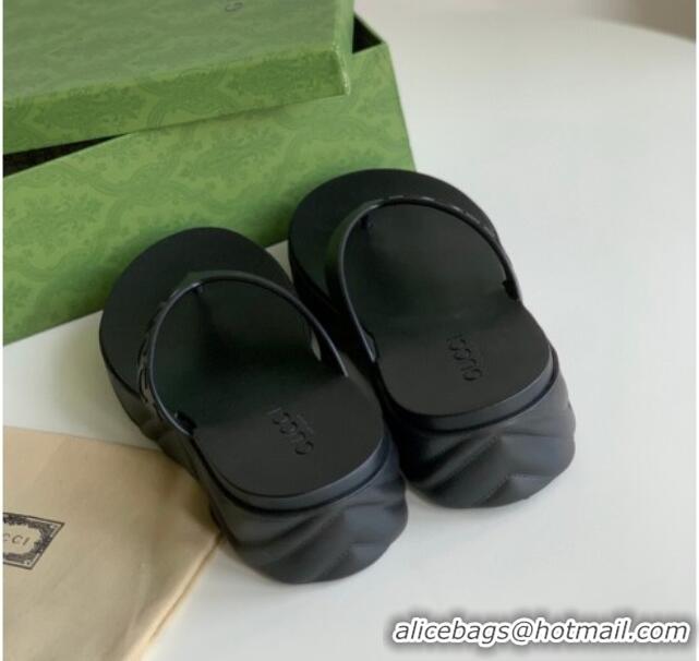 Shop Cheap Gucci Rubber Platform Thong Slide Sandals Black 205038