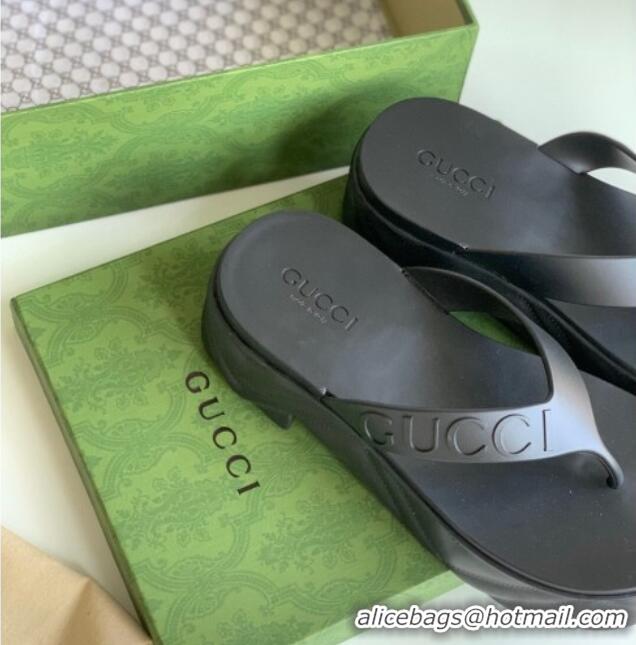 Shop Cheap Gucci Rubber Platform Thong Slide Sandals Black 205038