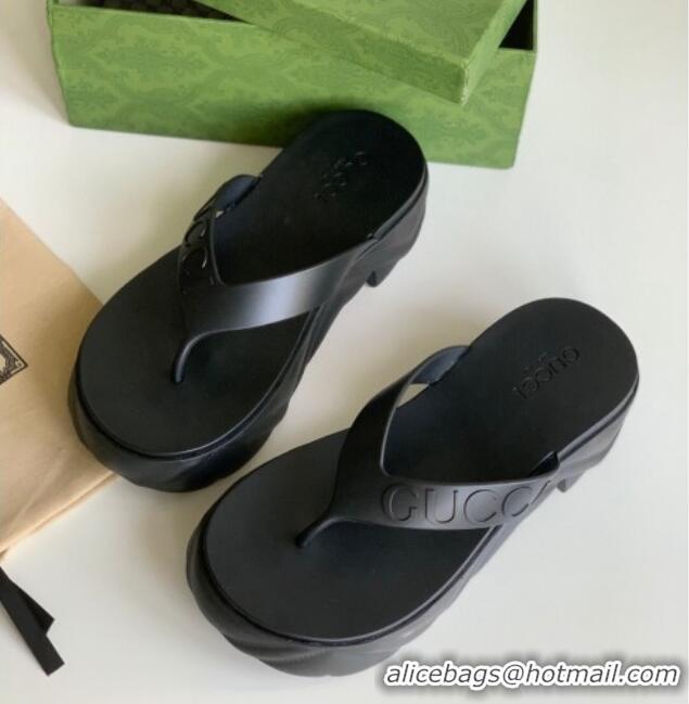 Shop Cheap Gucci Rubber Platform Thong Slide Sandals Black 205038