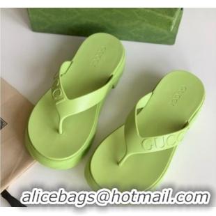 Low Price Gucci Rubber Platform Thong Slide Sandals Light Green 205039