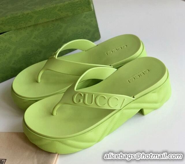 Low Price Gucci Rubber Platform Thong Slide Sandals Light Green 205039