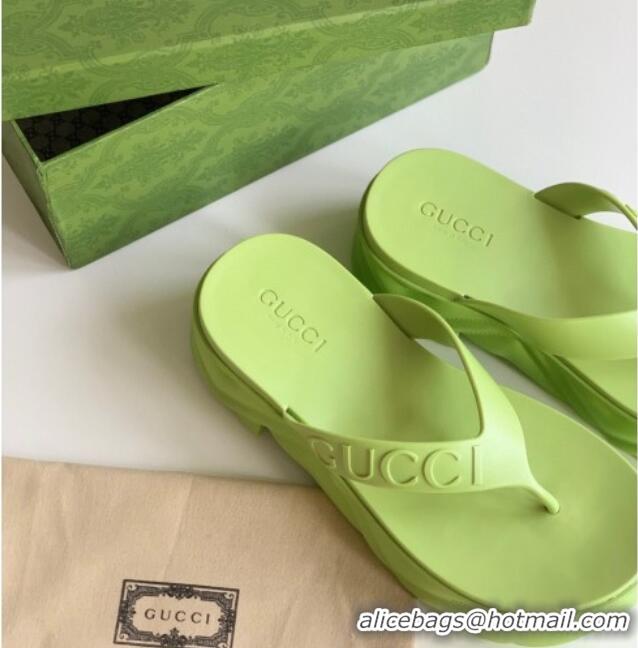 Low Price Gucci Rubber Platform Thong Slide Sandals Light Green 205039