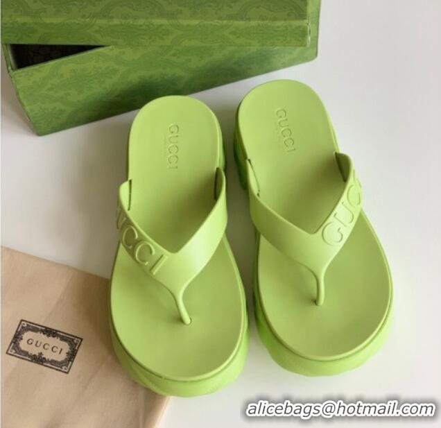 Low Price Gucci Rubber Platform Thong Slide Sandals Light Green 205039