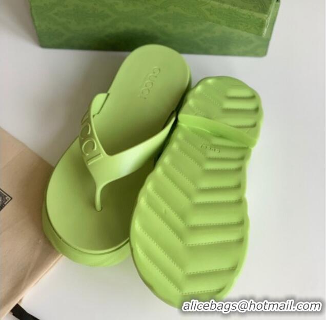 Low Price Gucci Rubber Platform Thong Slide Sandals Light Green 205039