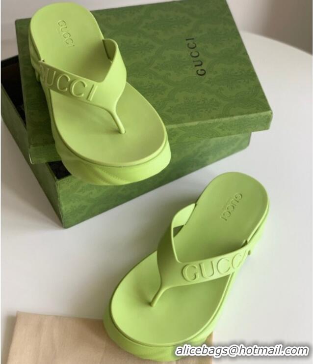 Low Price Gucci Rubber Platform Thong Slide Sandals Light Green 205039