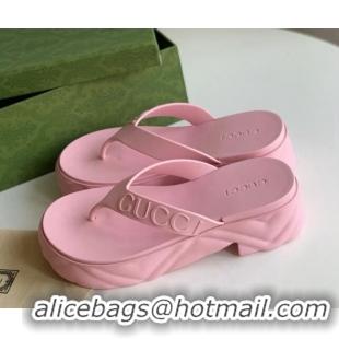 Top Grade Gucci Rubber Platform Thong Slide Sandals Light Pink 205040