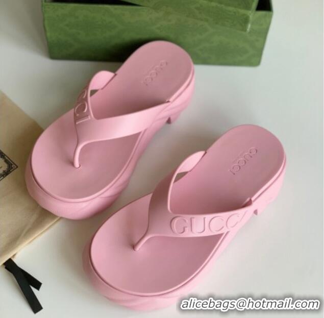 Top Grade Gucci Rubber Platform Thong Slide Sandals Light Pink 205040