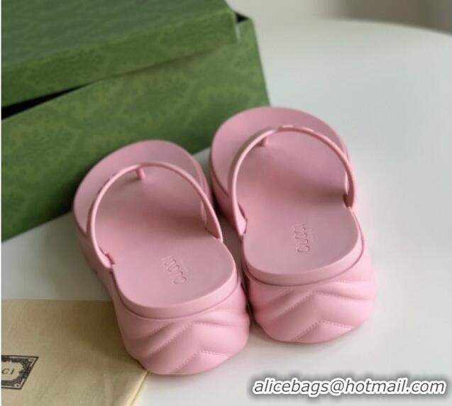 Top Grade Gucci Rubber Platform Thong Slide Sandals Light Pink 205040