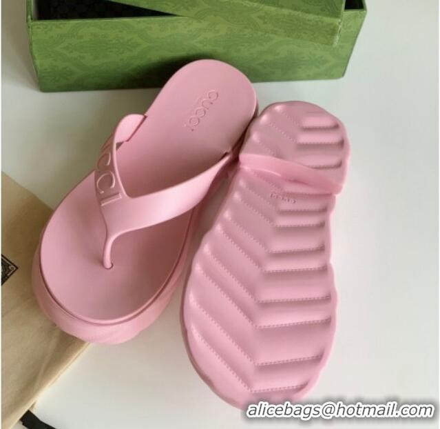 Top Grade Gucci Rubber Platform Thong Slide Sandals Light Pink 205040