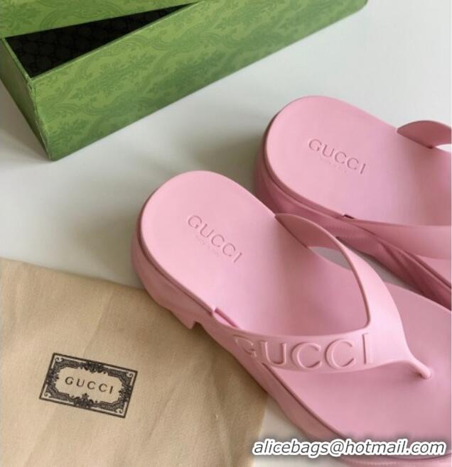 Top Grade Gucci Rubber Platform Thong Slide Sandals Light Pink 205040