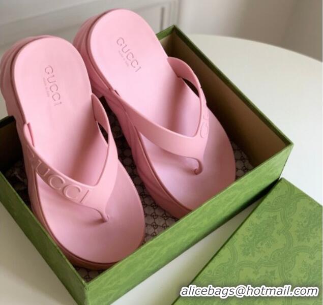 Top Grade Gucci Rubber Platform Thong Slide Sandals Light Pink 205040