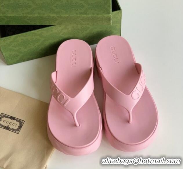 Top Grade Gucci Rubber Platform Thong Slide Sandals Light Pink 205040