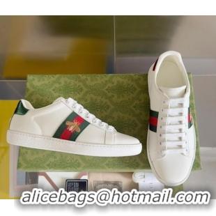 Grade Quality Gucci Ace Leather Sneakers with Bee White 120606