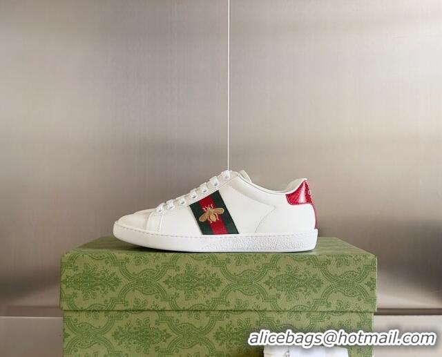 Grade Quality Gucci Ace Leather Sneakers with Bee White 120606