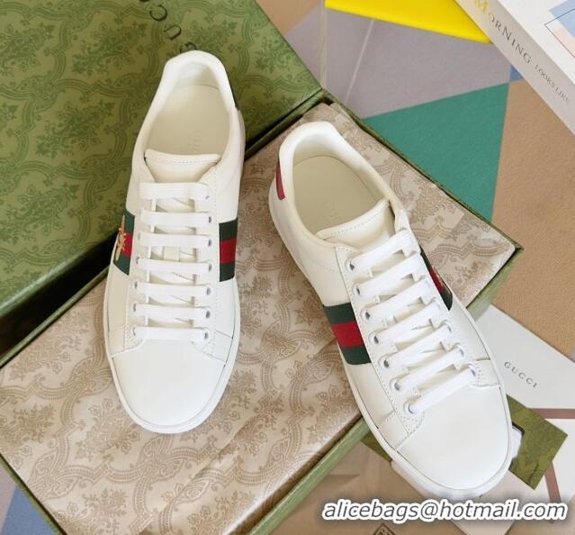 Grade Quality Gucci Ace Leather Sneakers with Bee White 120606