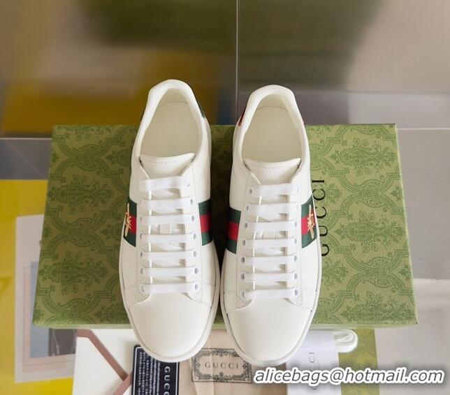 Grade Quality Gucci Ace Leather Sneakers with Bee White 120606