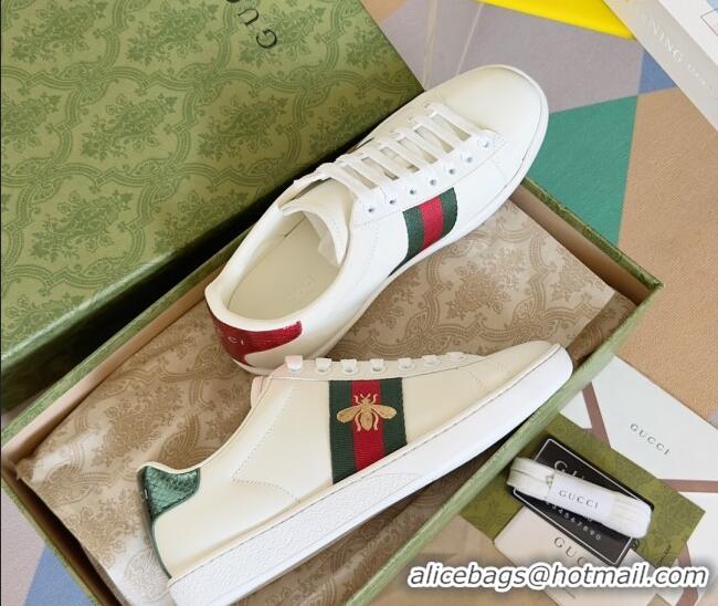 Grade Quality Gucci Ace Leather Sneakers with Bee White 120606