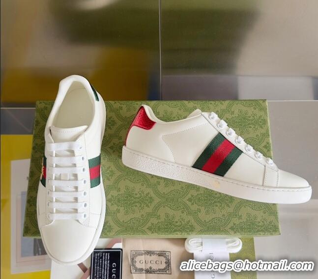 Grade Quality Gucci Ace Leather Sneakers with Bee White 120606