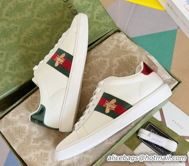 Grade Quality Gucci Ace Leather Sneakers with Bee White 120606