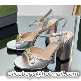 Unique Style Gucci Horsebit High Heel Sandals 9cm in Leather Silver 215116