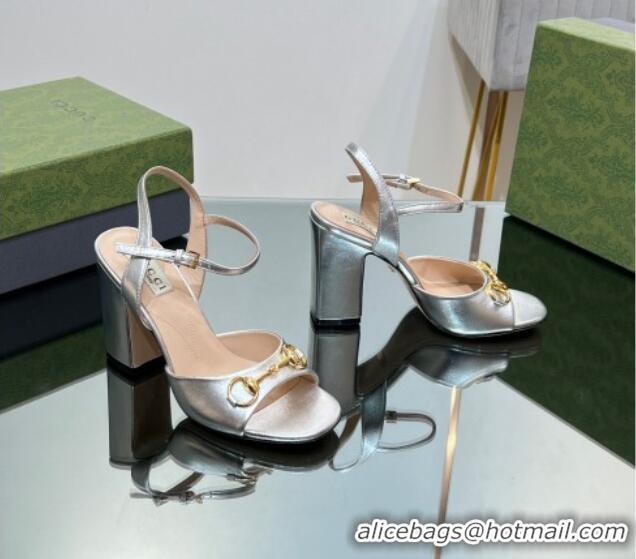 Unique Style Gucci Horsebit High Heel Sandals 9cm in Leather Silver 215116