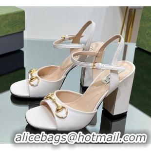 Good Looking Gucci Horsebit High Heel Sandals 9cm in Leather White 215117