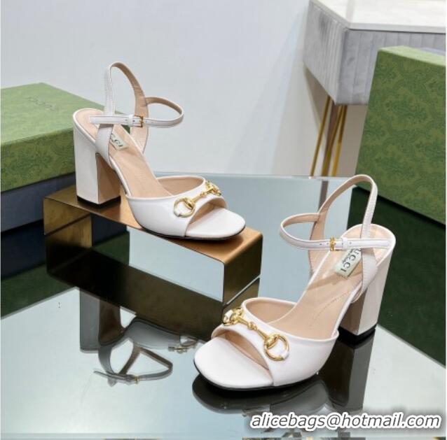 Good Looking Gucci Horsebit High Heel Sandals 9cm in Leather White 215117