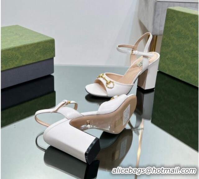 Good Looking Gucci Horsebit High Heel Sandals 9cm in Leather White 215117