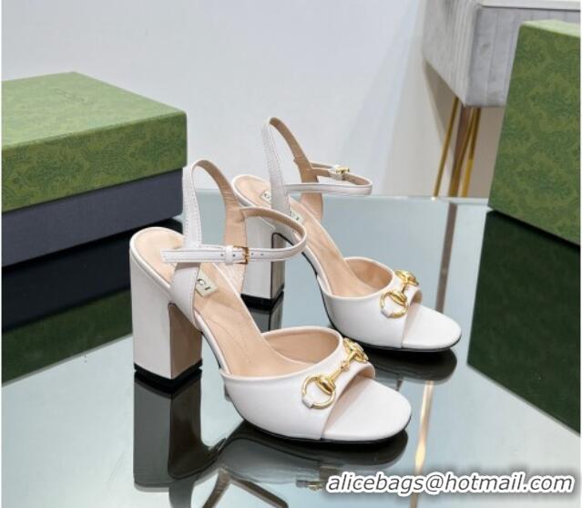 Good Looking Gucci Horsebit High Heel Sandals 9cm in Leather White 215117