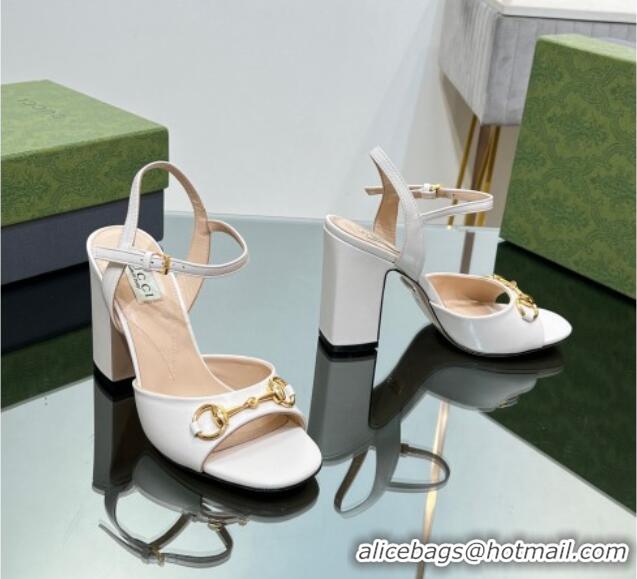 Good Looking Gucci Horsebit High Heel Sandals 9cm in Leather White 215117