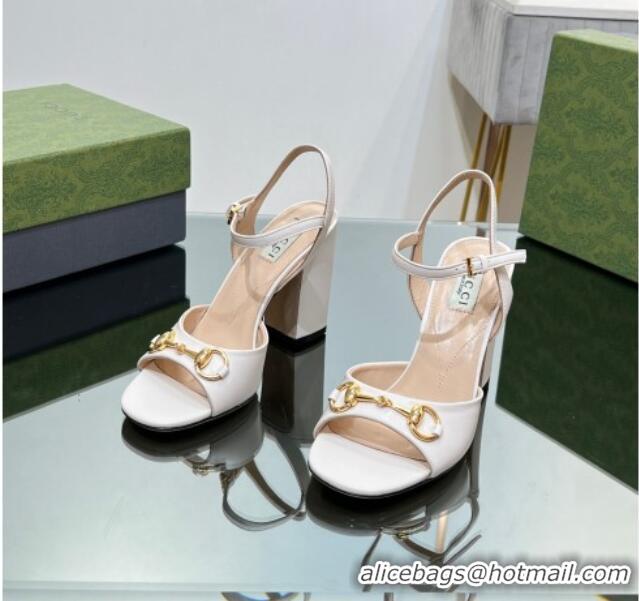 Good Looking Gucci Horsebit High Heel Sandals 9cm in Leather White 215117