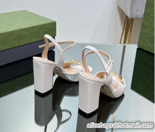 Good Looking Gucci Horsebit High Heel Sandals 9cm in Leather White 215117