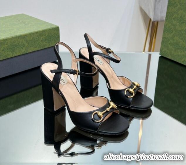 Most Popular Gucci Horsebit High Heel Sandals 9cm in Leather Black 215118