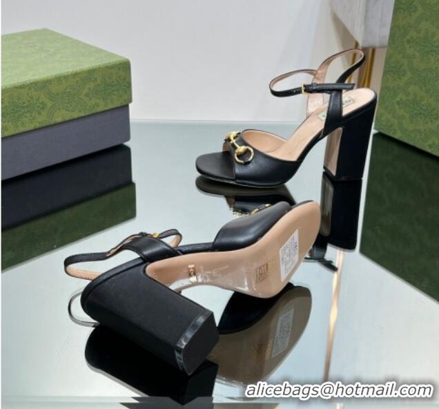 Most Popular Gucci Horsebit High Heel Sandals 9cm in Leather Black 215118