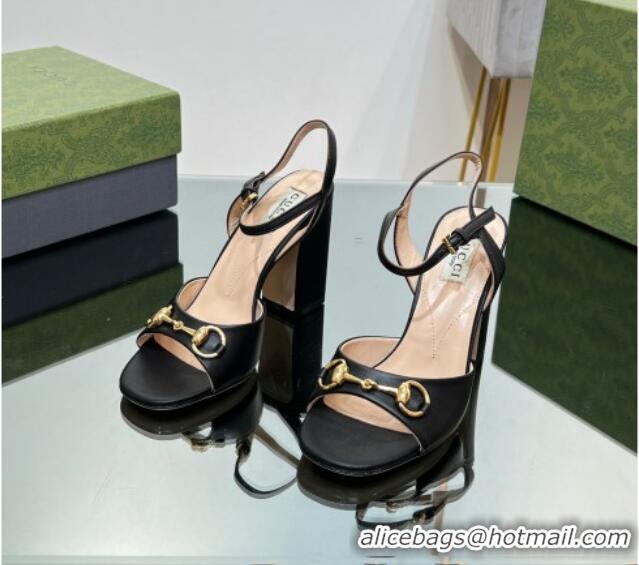 Most Popular Gucci Horsebit High Heel Sandals 9cm in Leather Black 215118