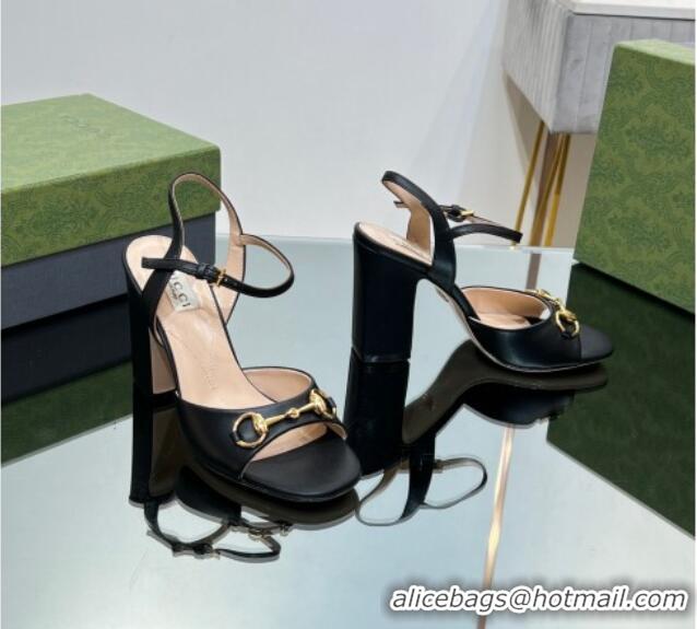 Most Popular Gucci Horsebit High Heel Sandals 9cm in Leather Black 215118