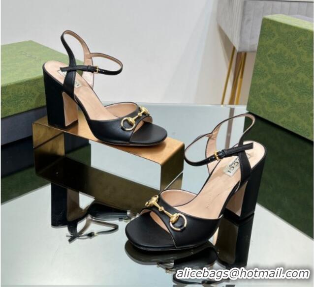 Most Popular Gucci Horsebit High Heel Sandals 9cm in Leather Black 215118