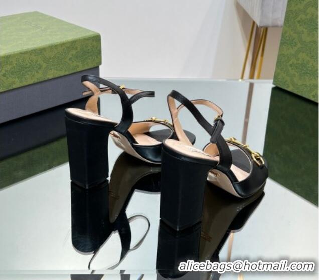 Most Popular Gucci Horsebit High Heel Sandals 9cm in Leather Black 215118