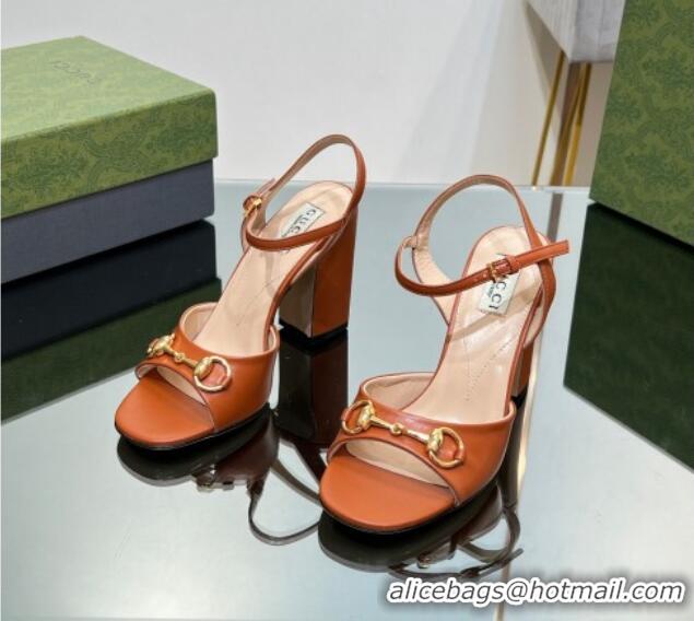 Popular Style Gucci Horsebit High Heel Sandals 9cm in Leather Brown 215120