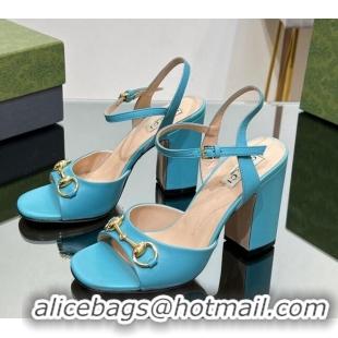 Good Quality Gucci Horsebit High Heel Sandals 9cm in Leather Light Blue 215121