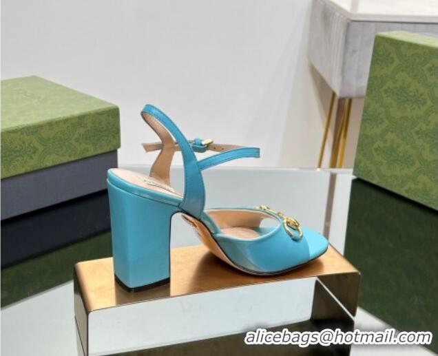 Good Quality Gucci Horsebit High Heel Sandals 9cm in Leather Light Blue 215121