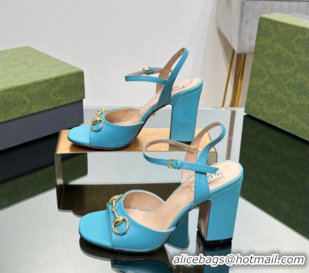 Good Quality Gucci Horsebit High Heel Sandals 9cm in Leather Light Blue 215121