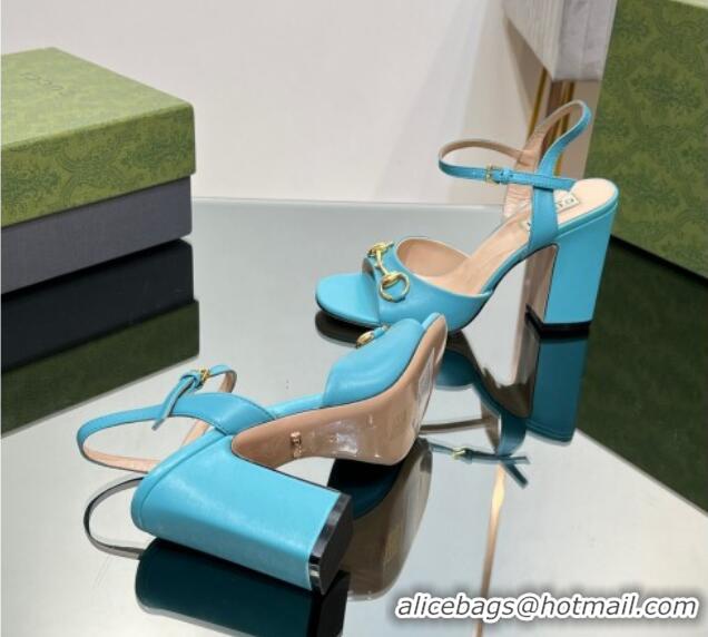 Good Quality Gucci Horsebit High Heel Sandals 9cm in Leather Light Blue 215121