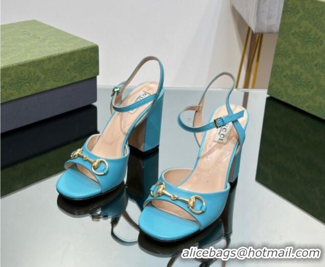 Good Quality Gucci Horsebit High Heel Sandals 9cm in Leather Light Blue 215121