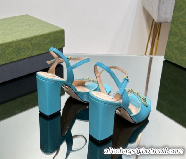 Good Quality Gucci Horsebit High Heel Sandals 9cm in Leather Light Blue 215121