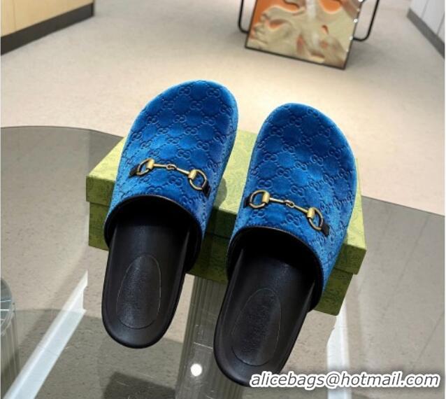 Top Design Gucci GG Fabric Platform Slide Sandals Blue 215125