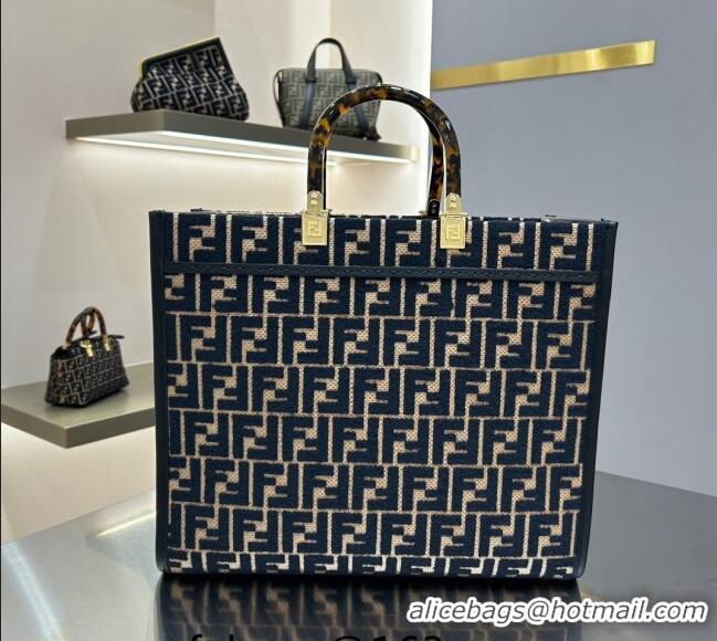 Grade Design Fendi Sunshine Medium Tote Bag in Raffia Straw with Black tapestry fabric FF motif F1015 2023